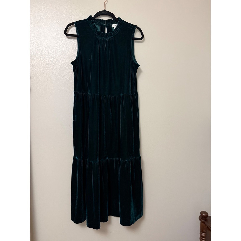 J.Crew Womens Dark Green Velvet Tiered Ruffle Neck Midi Dress